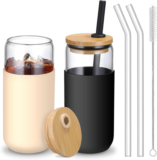 Glass Cups with Bamboo Lids